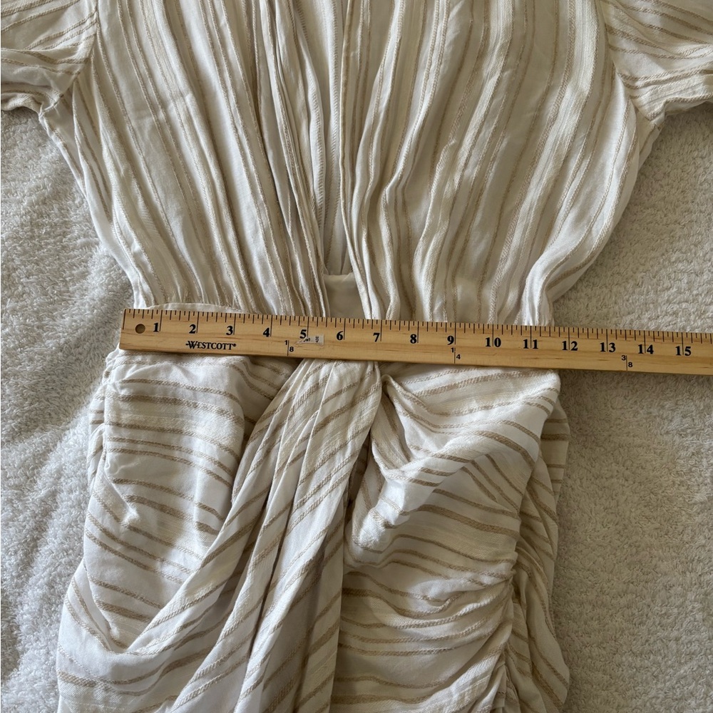 House of CB Natural Striped Linen Draped Shirt Mini Dress Size Small - Picture 4 of 16